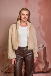 CHAQUETA BOMBER FAUX FUR BEIGE