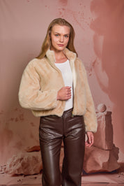 CHAQUETA BOMBER FAUX FUR BEIGE