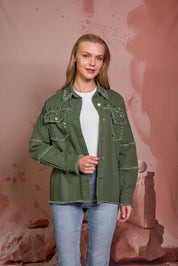 CHAQUETA VERDE DRIL TACHES