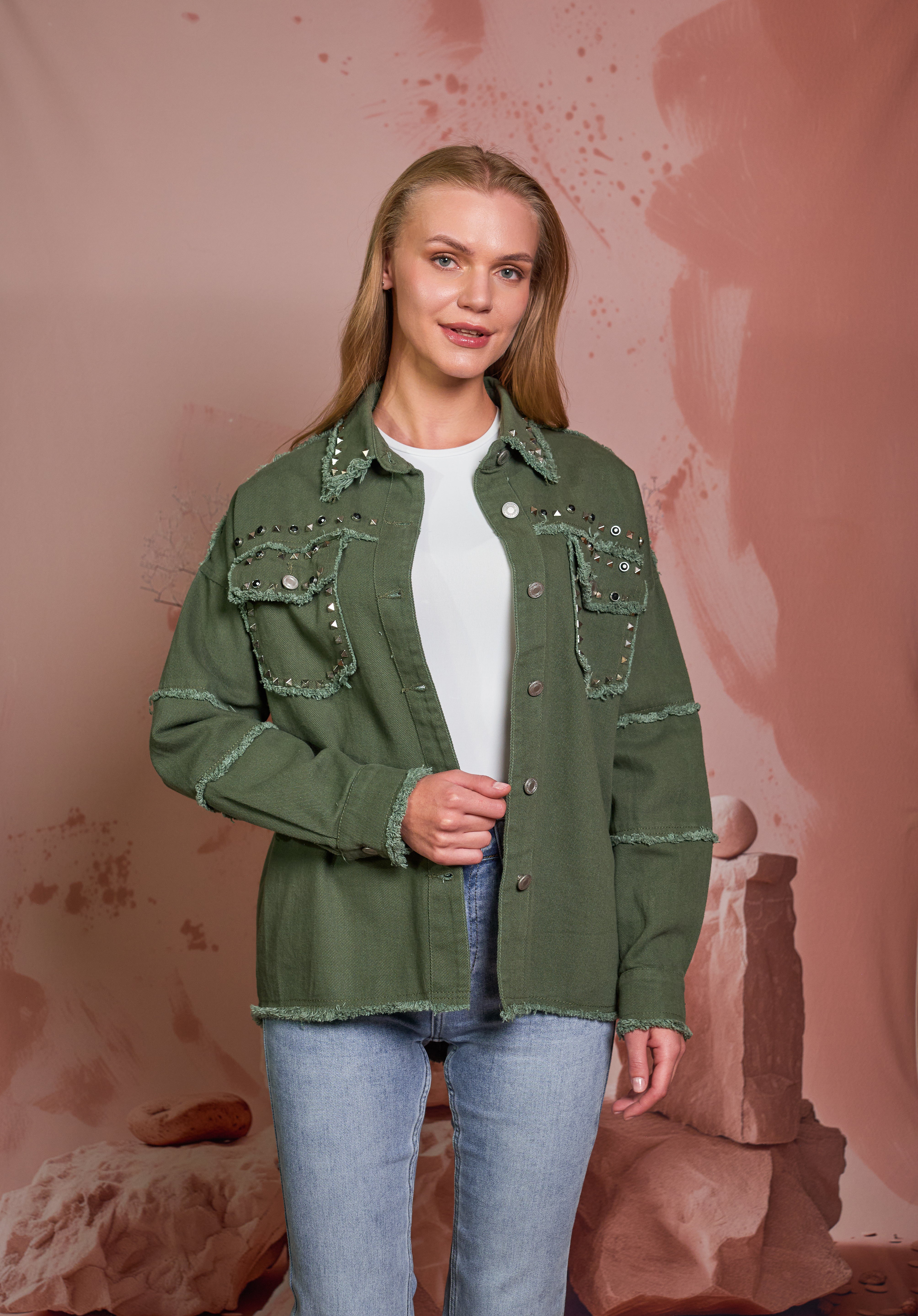 CHAQUETA VERDE DRIL TACHES