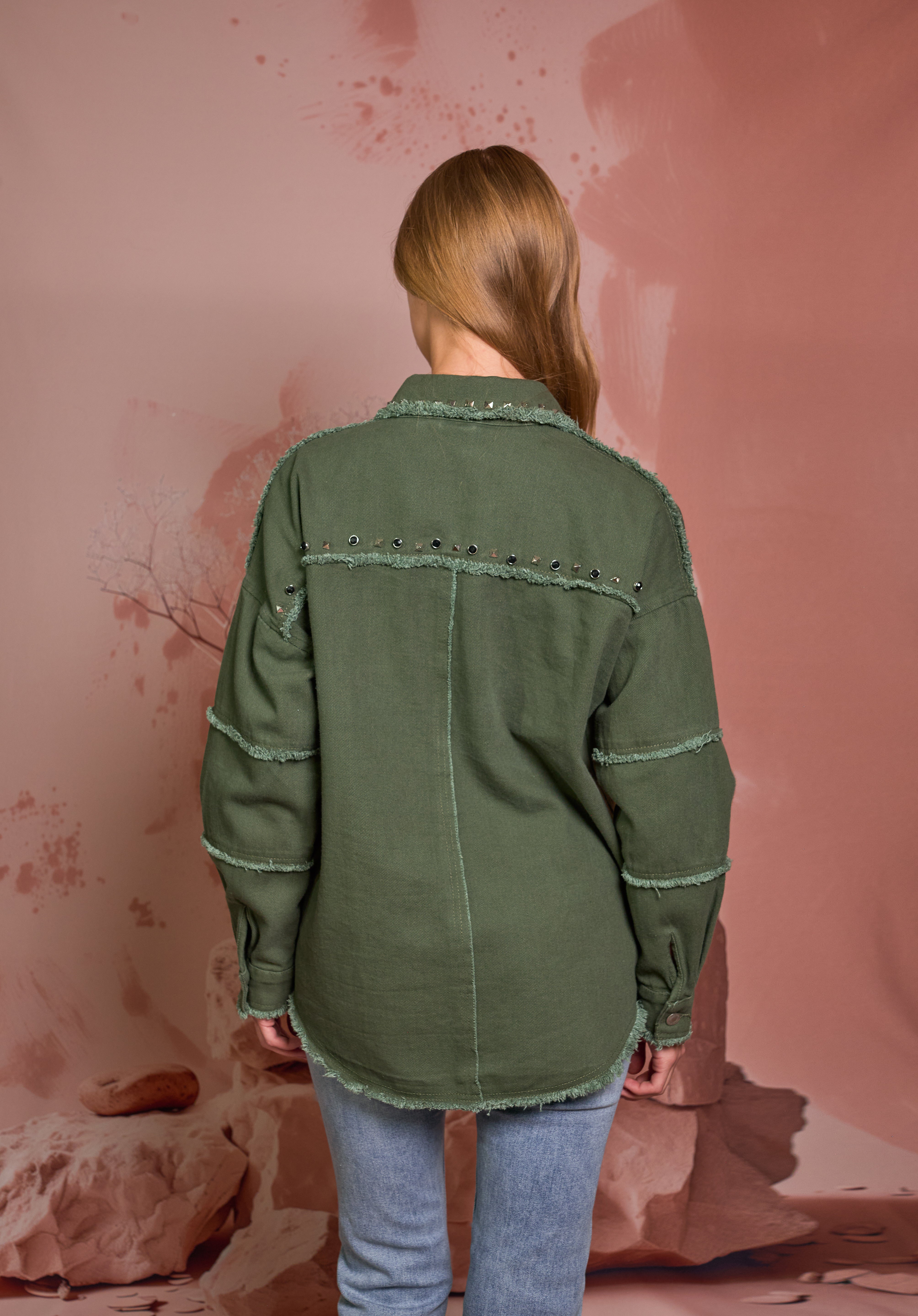 CHAQUETA VERDE DRIL TACHES